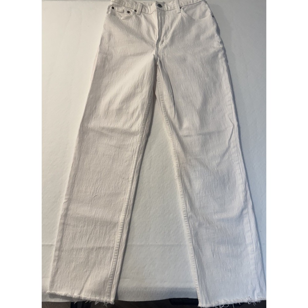 Abercrombie & Fitch The 90s Straight Ultra High Rise White Jeans 28 6R Raw Hem
